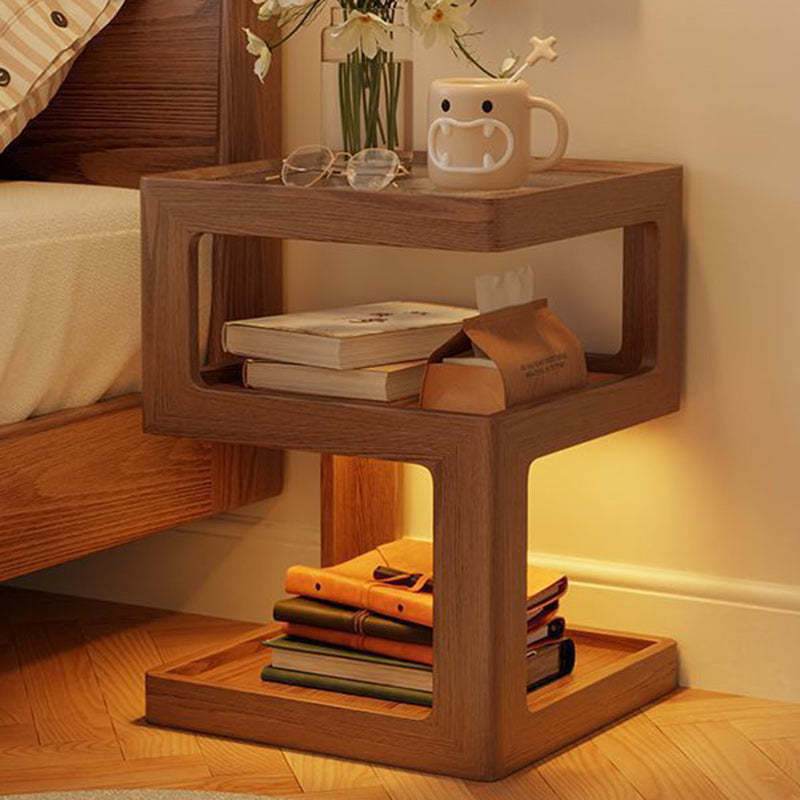 Minimalist Rubberwood Glass Nightstand — White