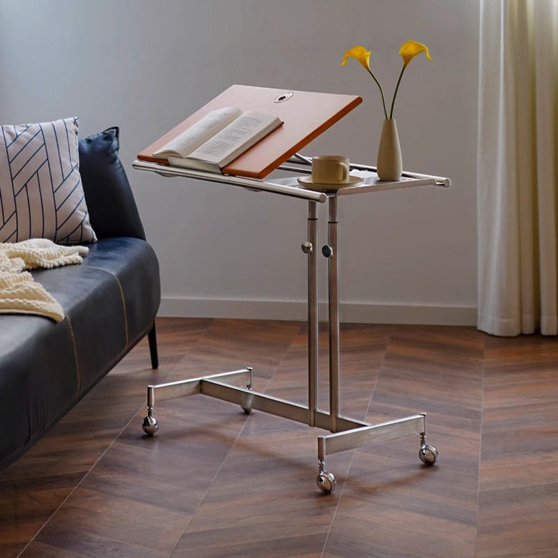 Nordic Wood Steel Liftable Side Table — Double Pole