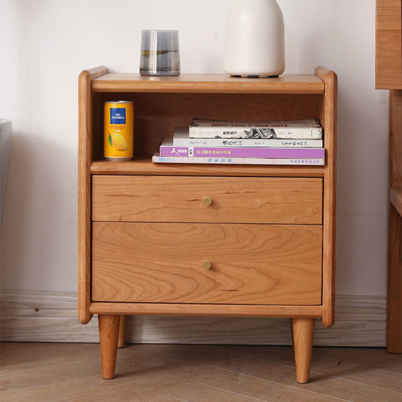 Retro Cherry Wood Oak Walnut 2-Drawer Nightstand — Oak