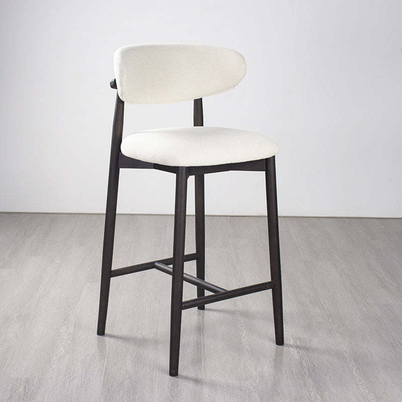 Minimalist Upholstered Velvet Wood Bar Stool — White