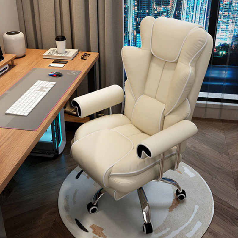 Minimalist Microfiber Nano Leather Steel Desk Chair — White
