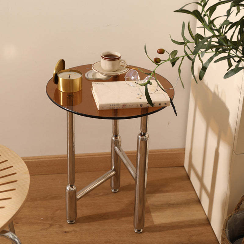 Minimalist cylinder end & side tables in iron glass