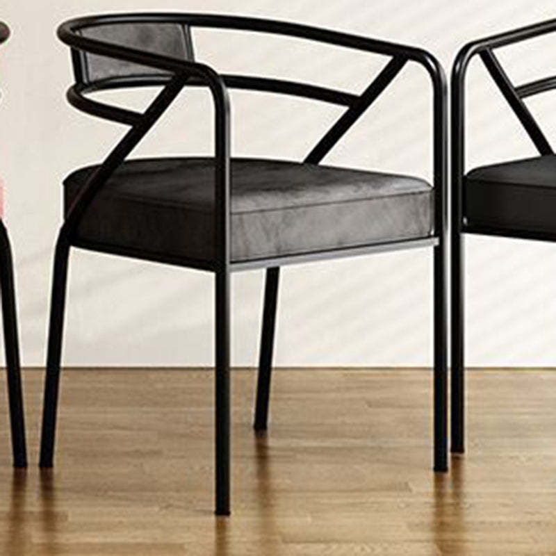 Industrial Suede Leather Curved Dining Chair — Black Frame / Gray - Leather