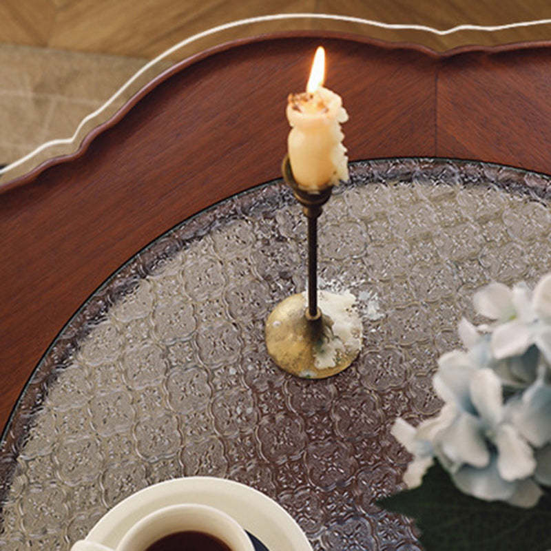 Retro Flower Wood Glass Coffee Table