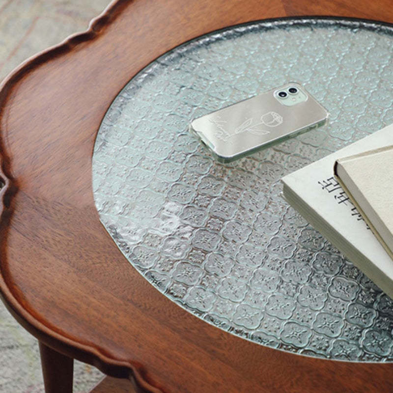 Retro Flower Wood Glass Coffee Table