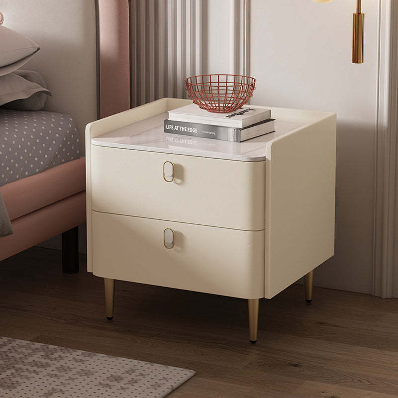 Minimalist Rock Panel Pine Square Nightstand 2-Drawer