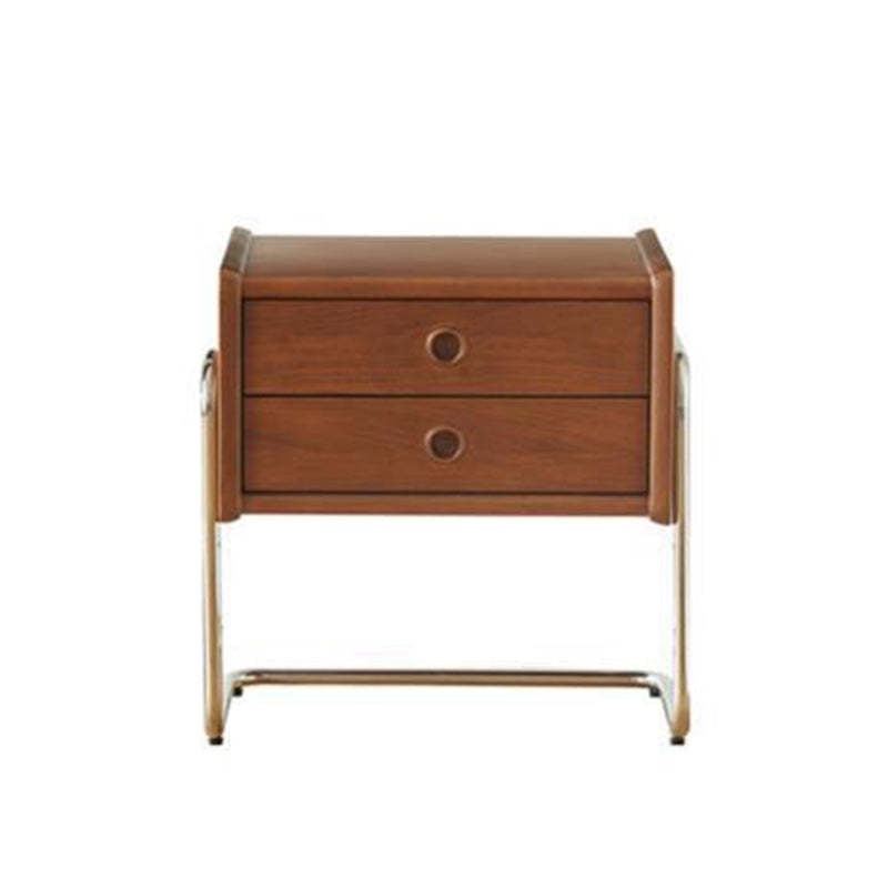 Vintage Wood Steel 2-Drawer End Table