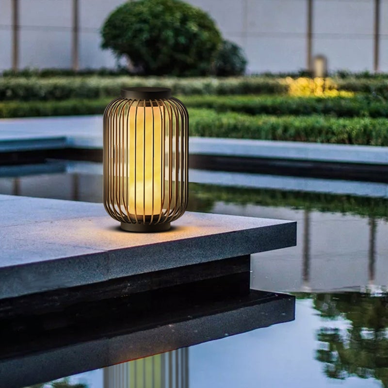 Floor Standing Stainless Steel Brown Modern Caged Outdoor Lanterns-Lighom