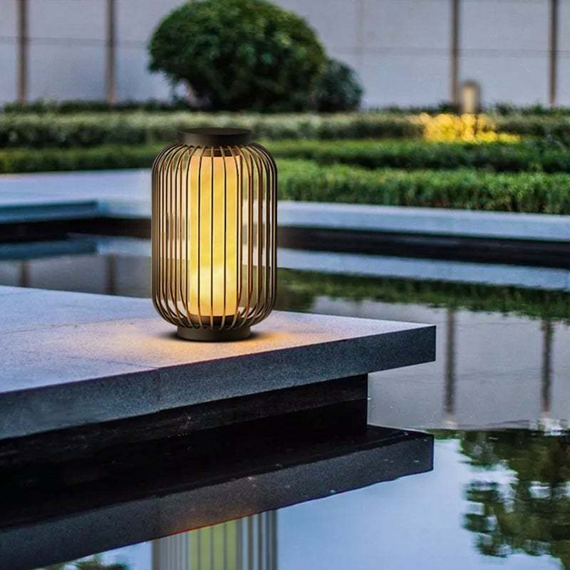 Floor Standing Stainless Steel Brown Modern Caged Outdoor Lanterns-Lighom