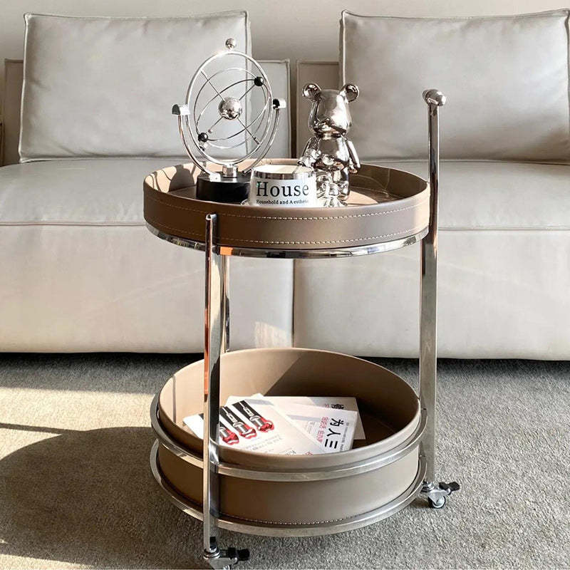 Modern Luxury Leather Steel 2-Tier End Table