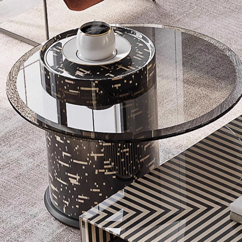 French Round Rock Panel Marble End Table