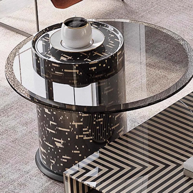 French Round Rock Panel Marble End Table