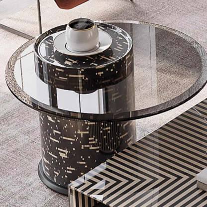 French Round Rock Panel Marble End Table
