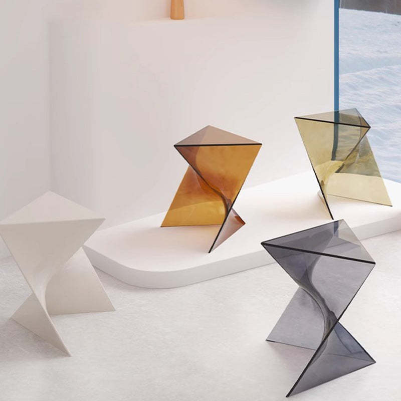 Minimalist Marble Glass Wood Triangle Corner End Table