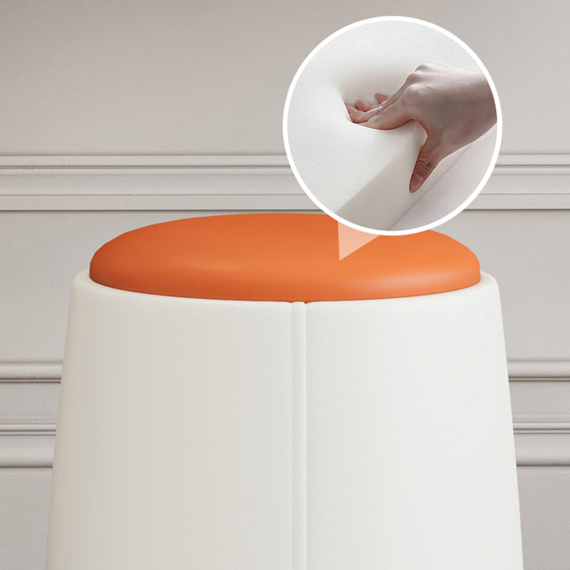 Minimalist Napa Leather Wood Round Vanity Stool