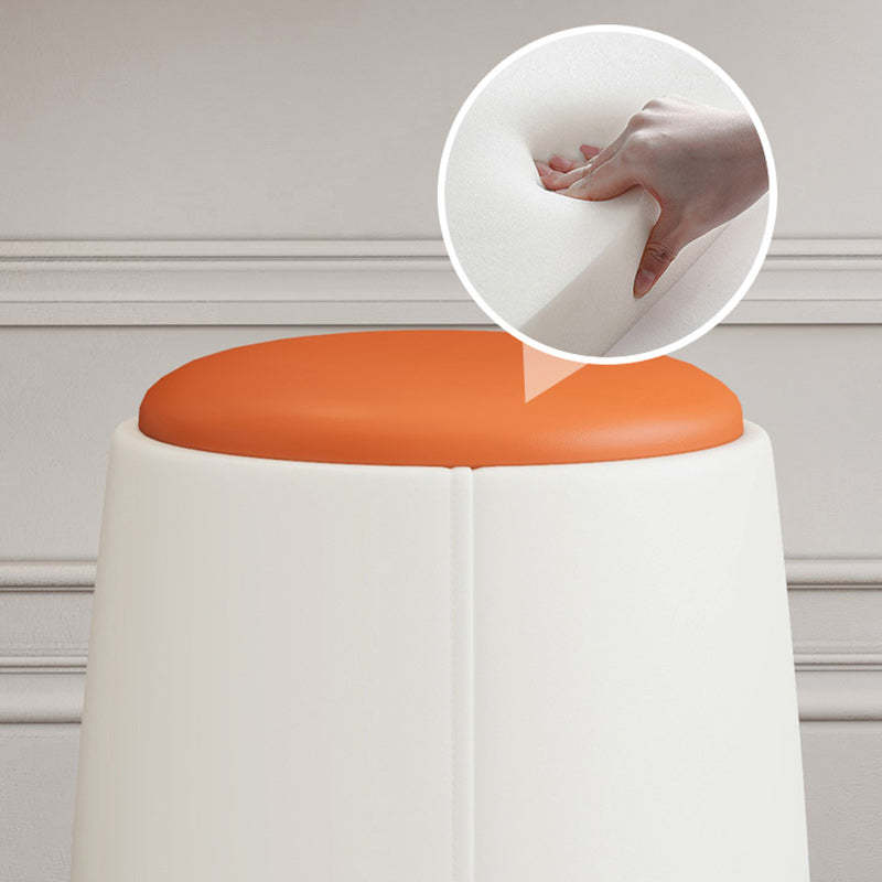 Minimalist Napa Leather Wood Round Vanity Stool