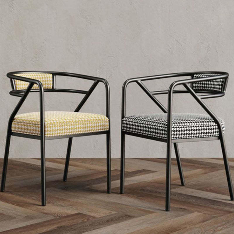 Industrial Suede Leather Curved Dining Chair — Gold Frame / Brown - Leather