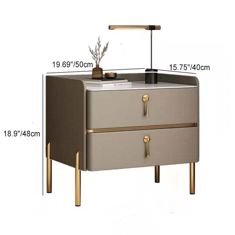 Modern Solid Wood Rock Slab Leather Nightstand — Champagne