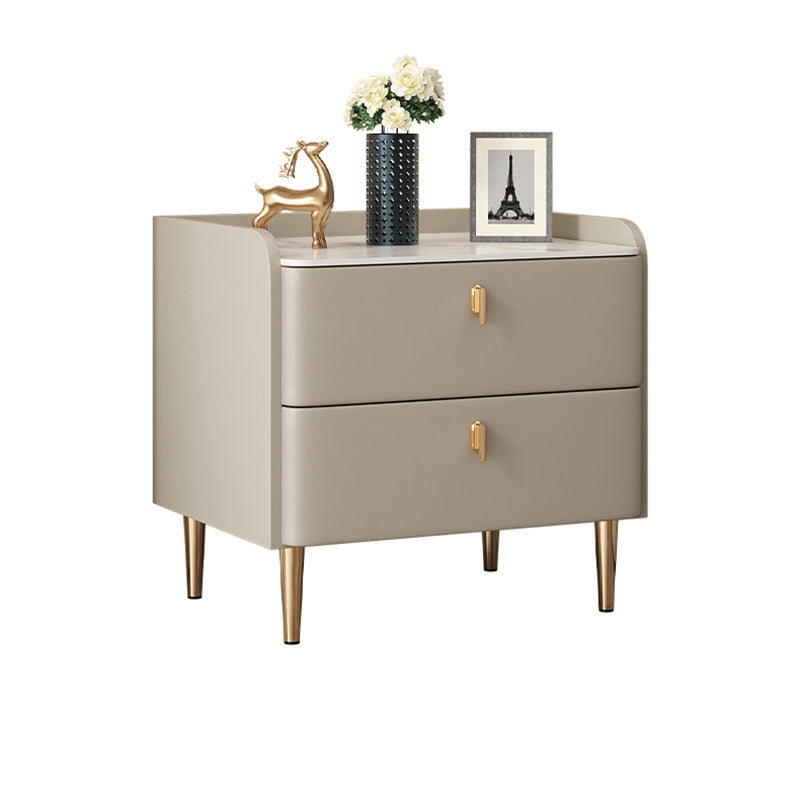 Minimalist Leather Wood Rock Plate Nightstand 2-Drawer