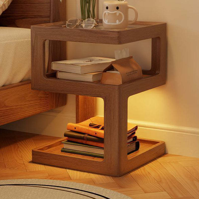 Minimalist Rubberwood Glass Nightstand