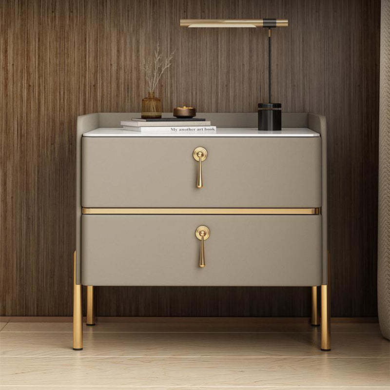 Modern Solid Wood Rock Slab Leather Nightstand