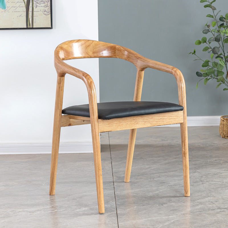 Vintage Leather Wood Upholstered Armchair