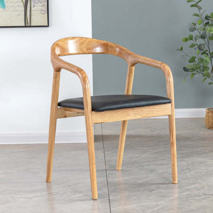Vintage Leather Wood Upholstered Armchair