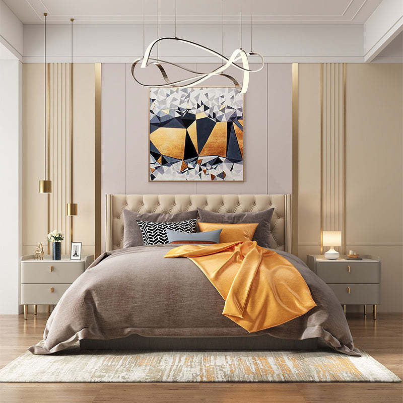 Minimalist Leather Wood Rock Plate Nightstand 2-Drawer