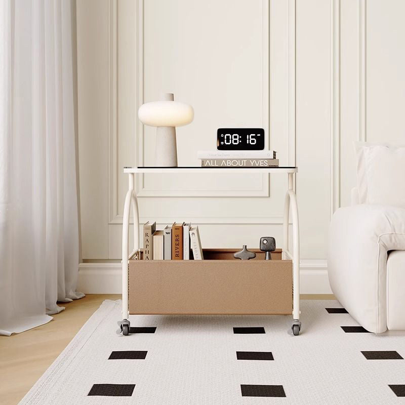 Minimalist Iron Leather Rectangular Coffee Table 1-Storage
