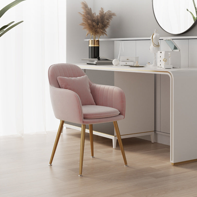 Nordic Striped Velvet Steel Dining Chair — Without Pillow / White + Gold Frame