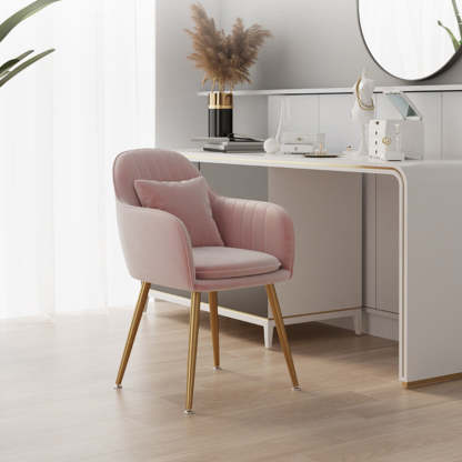 Nordic Striped Velvet Steel Dining Chair — Without Pillow / White + Gold Frame
