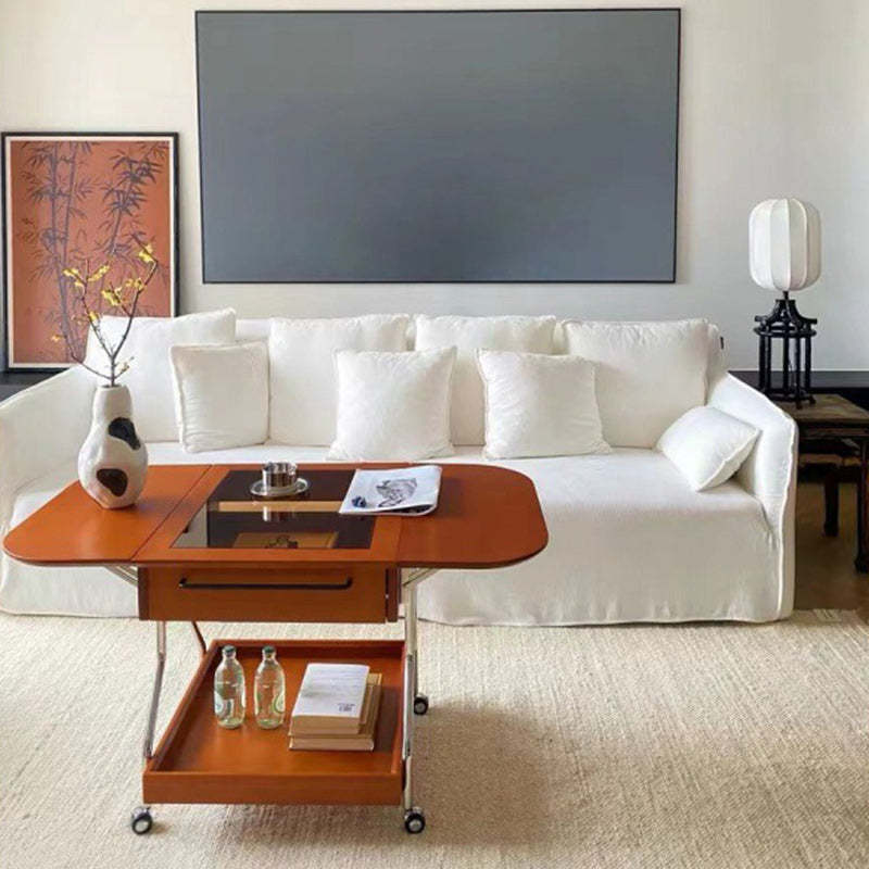 Retro Rectangular Wood Glass Metal Coffee Table