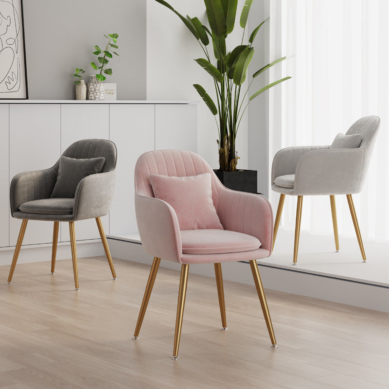 Nordic Striped Velvet Steel Dining Chair — With Pillow / White + Black Frame