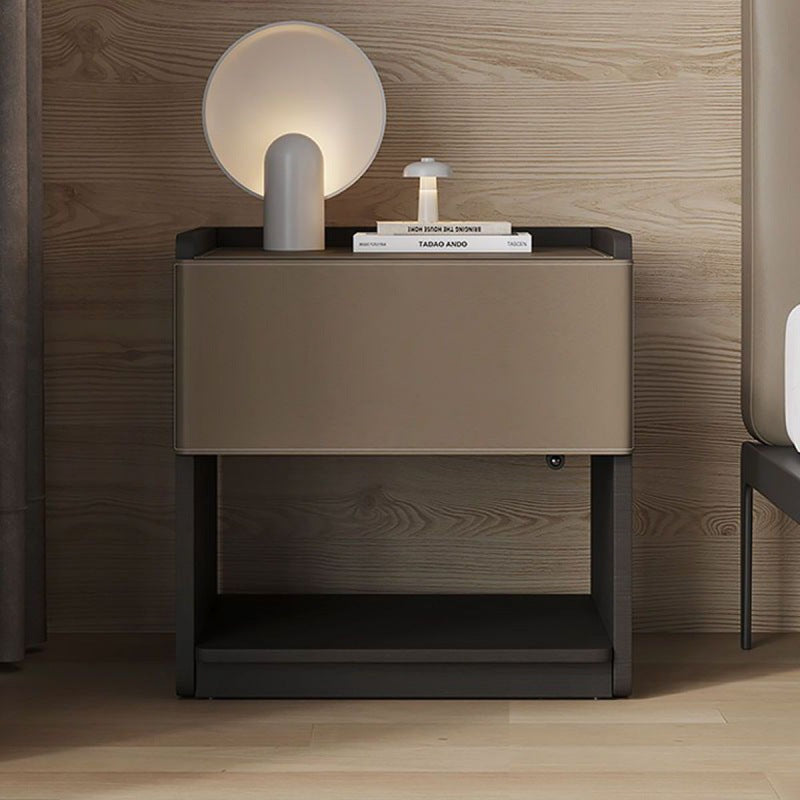 European Wood Leather 1-Drawer End Table