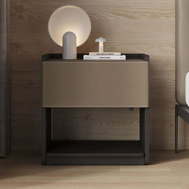 European Wood Leather 1-Drawer End Table