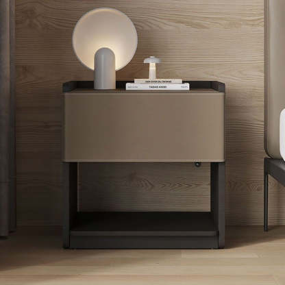 European Wood Leather 1-Drawer End Table