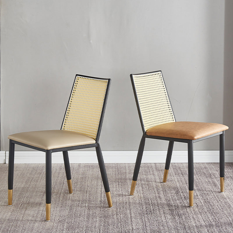 Scandinavian Bent Leather Bamboo Rattan Dining Chair