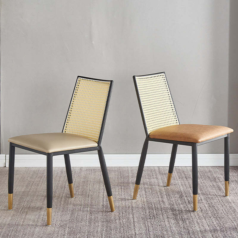 Scandinavian Bent Leather Bamboo Rattan Dining Chair
