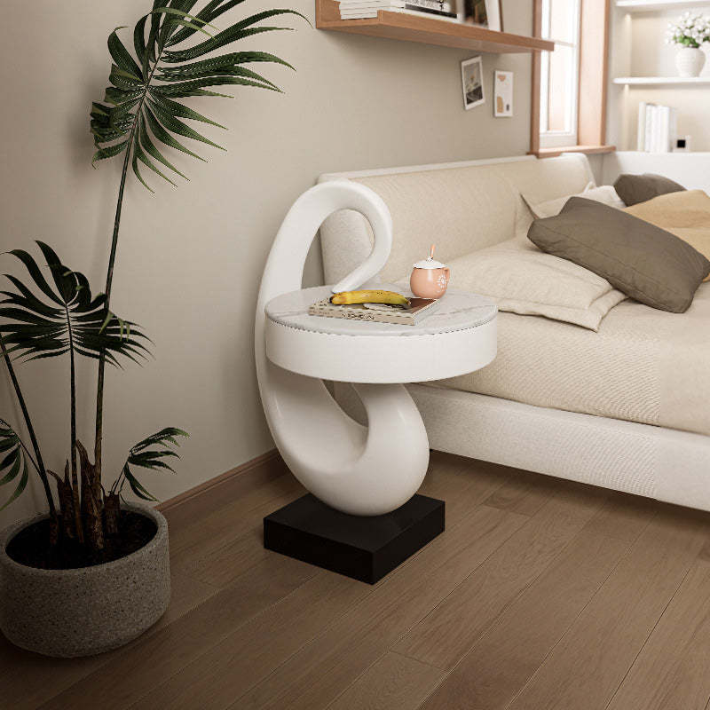 Modern Luxury Swan Stone Wood End Table