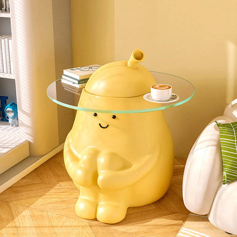 Modern Art Deco Cartoon Pear Resin Glass End Table 1-Tray