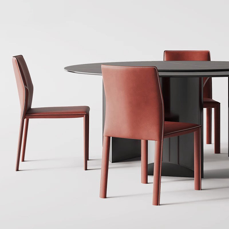 Modern Saddle Leather Carbon Steel Backless Dining Chair — Black