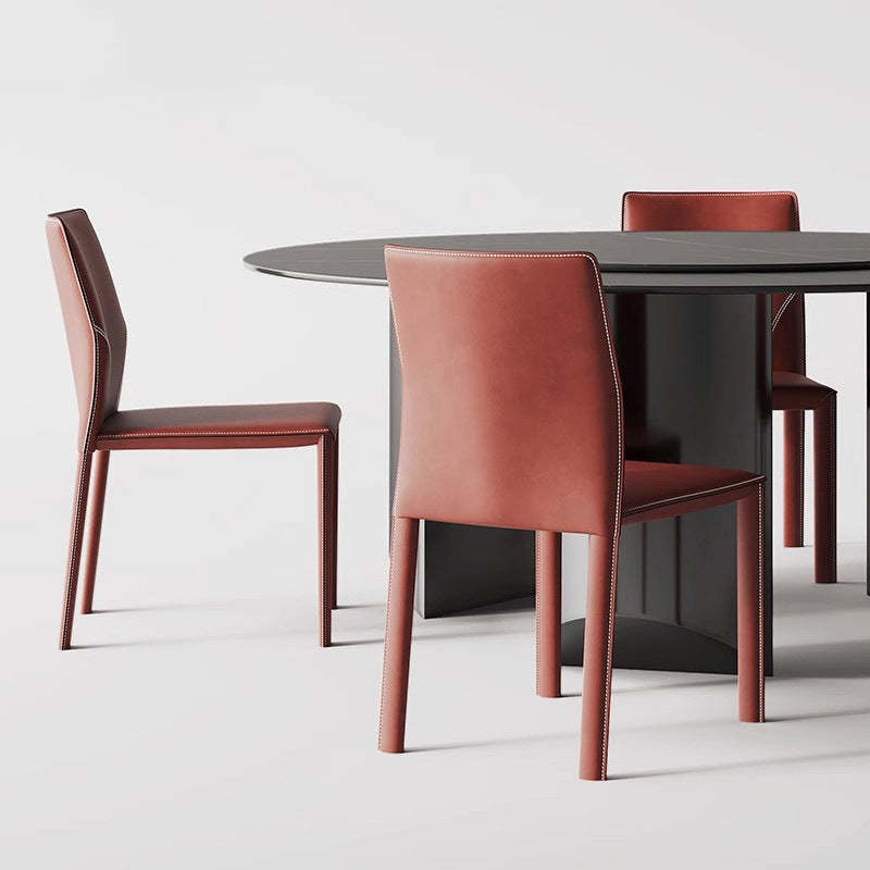 Modern Saddle Leather Carbon Steel Backless Dining Chair — Black