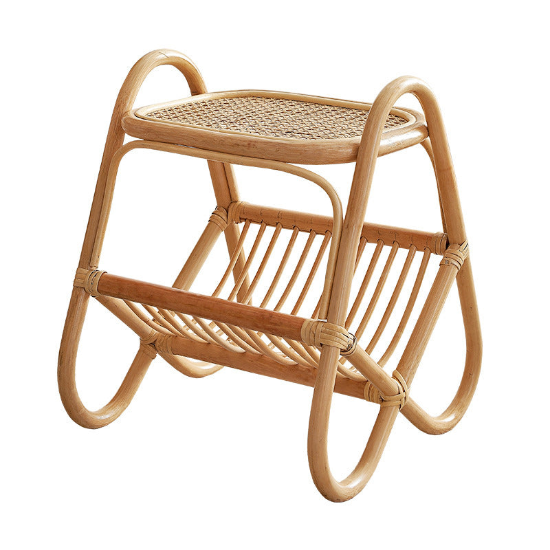 Japanese Woven Rattan Glass Side Table