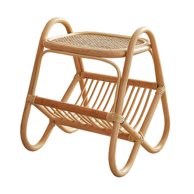 Japanese Woven Rattan Glass Side Table