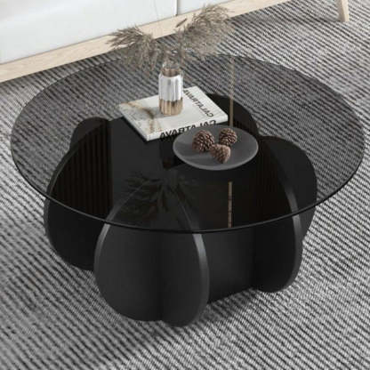 Luxury Oval Cross Glass Coffee Table — Brown Tabletop + White Base