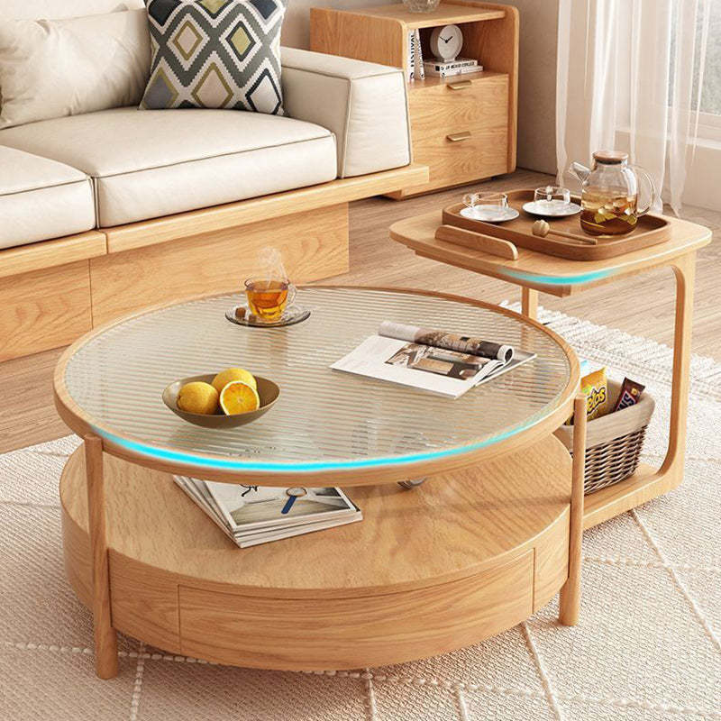 Japanese Glass Wood 2-Tier End Table — Square / Original Wood Color