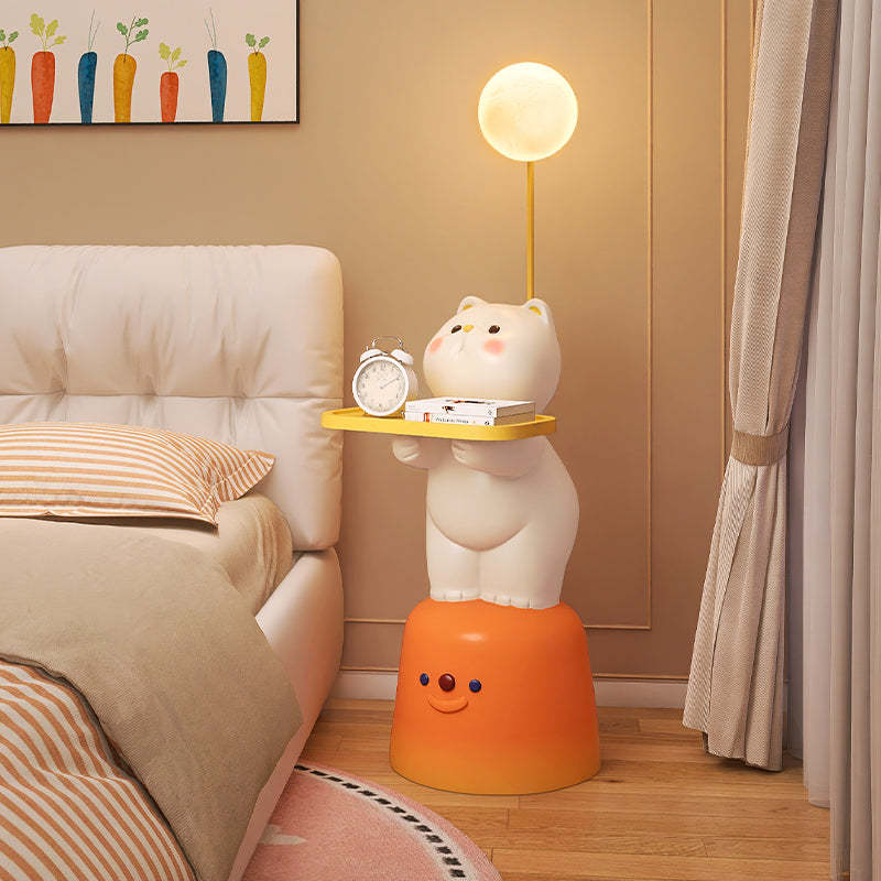 Modern Art Deco Kids Cat Resin Metal Wood End Table — C