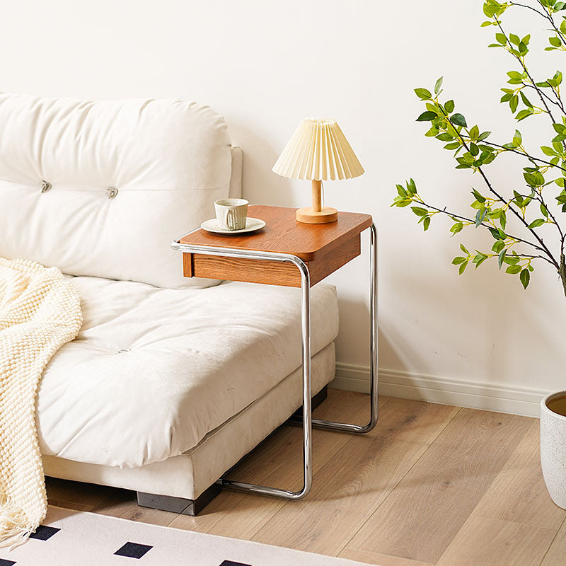 Minimalist Wood Steel End Table — Without Drawer / Black