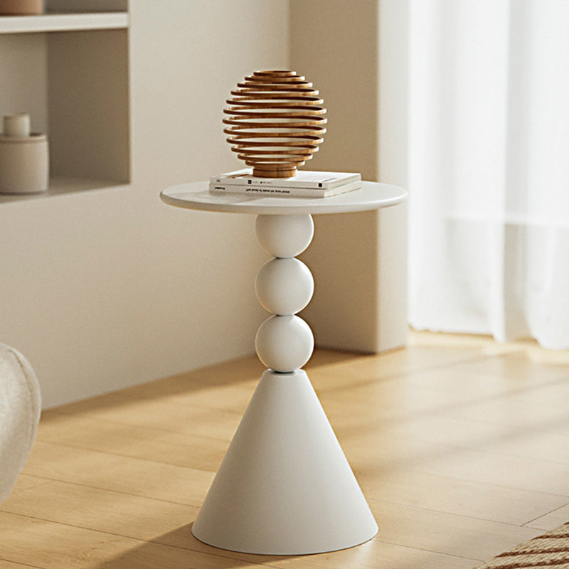 Modern Art Deco Orb Cone Marble Iron End Table — Cream White
