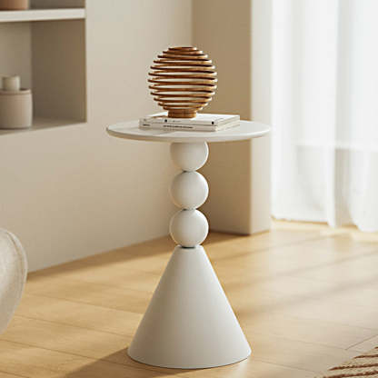 Modern Art Deco Orb Cone Marble Iron End Table — Cream White